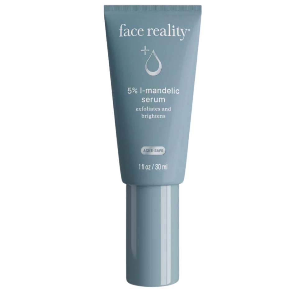 A tube of 5% L-Mandelic Serum by Face Reality, designed for skin care.