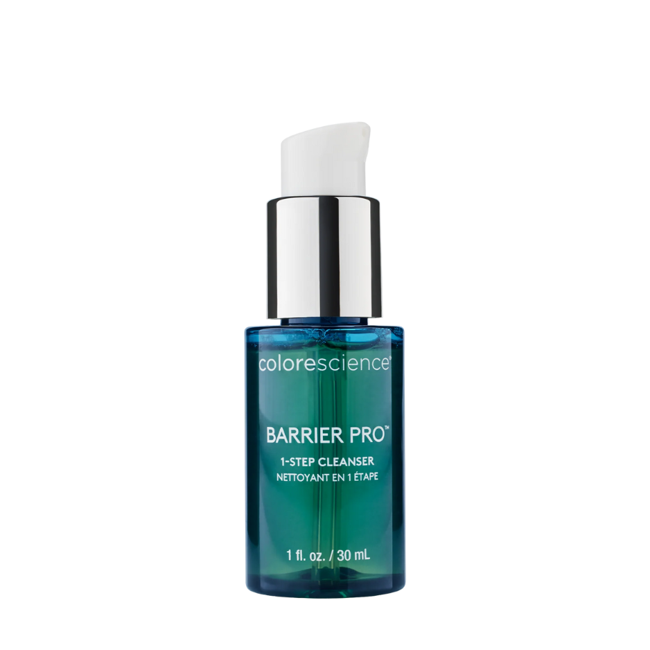 Colorescience Barrier Pro 1-step cleanser bottle on a white background