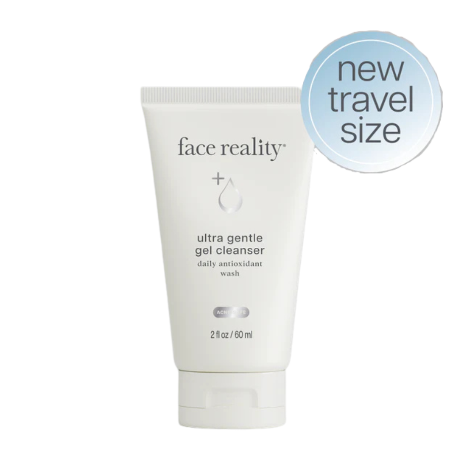 A tube of Face Reality Ultra Gentle Gel Cleanser against a white background.