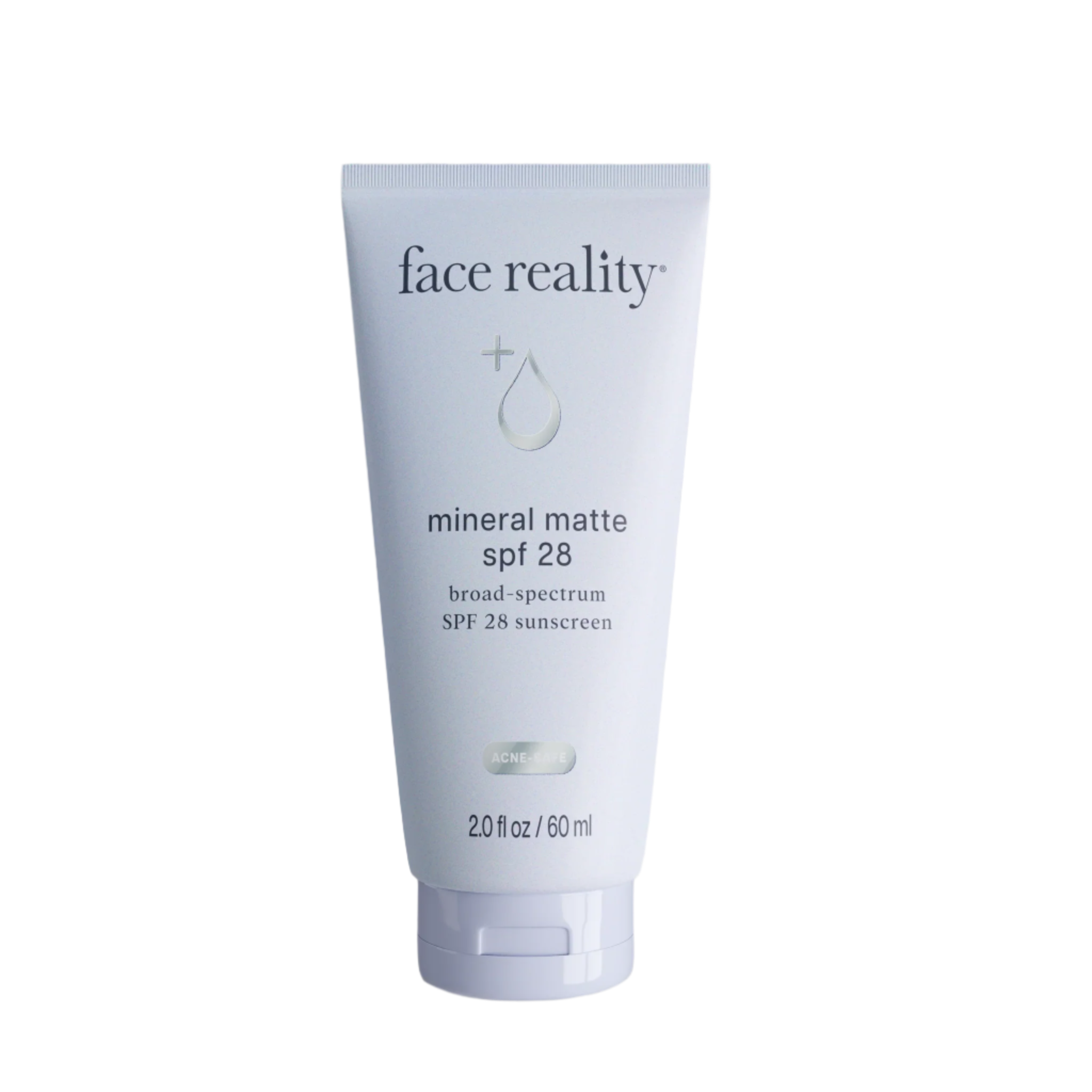 A tube of Face Reality Mineral Matte SPF 28 sunscreen.