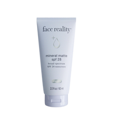 A tube of Face Reality Mineral Matte SPF 28 sunscreen.