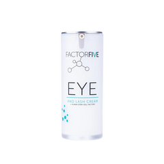 A bottle of Factor Five Eye and Lash cream designed for skincare, specifically for the eye area.