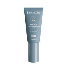 A tube of GlowTone Corrective Serum by Face Reality, with blue packaging and white text.