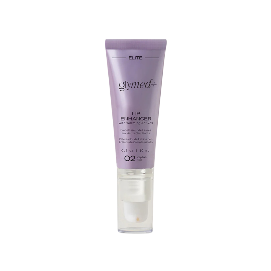 A tube of GlyMed+ Lip Enhancer with purple and white packaging.