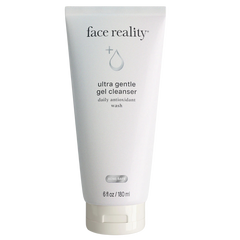 A tube of Face Reality Ultra Gentle Gel Cleanser against a white background.