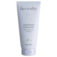 A tube of Clearderma moisturizer by Face Reality, with white background.