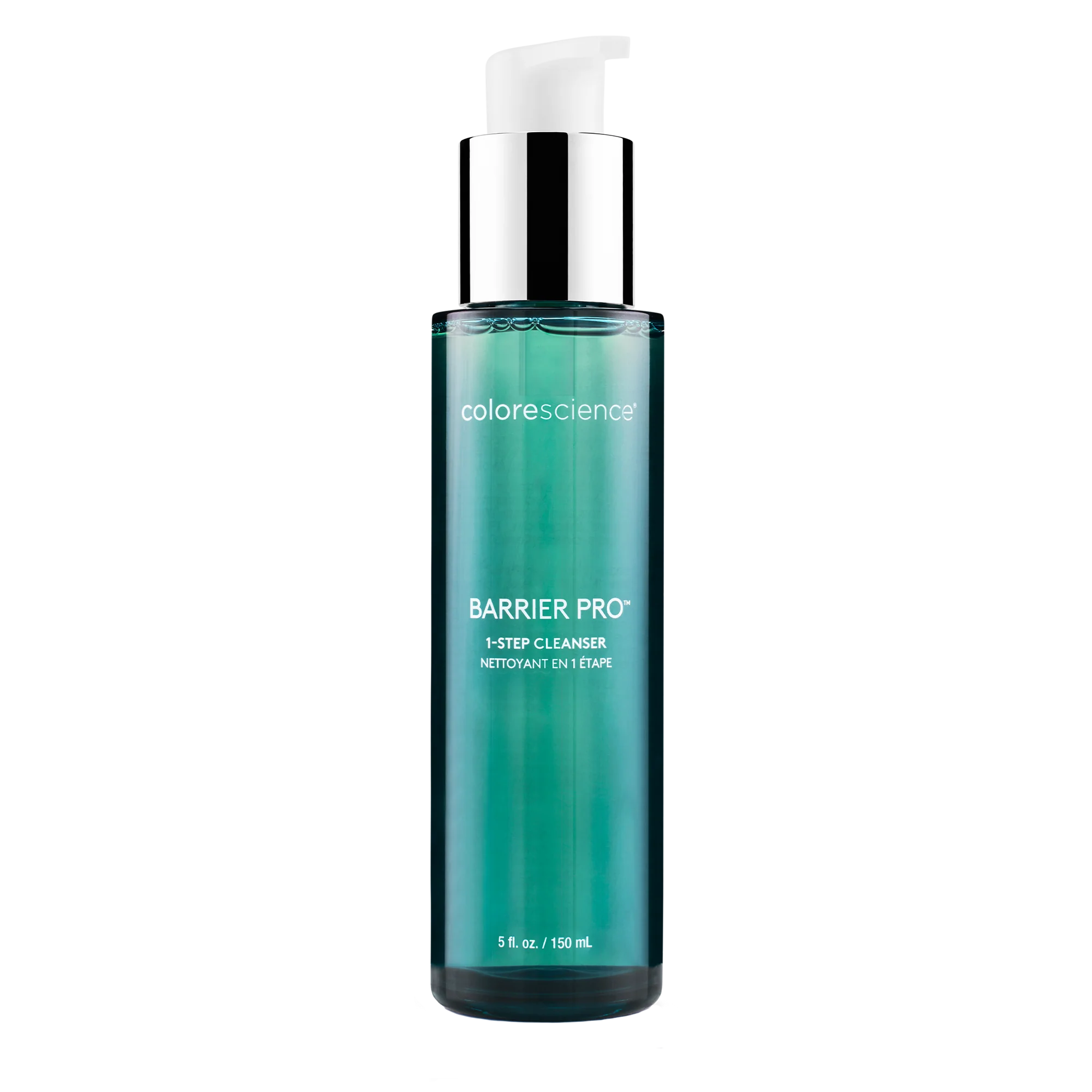 Cosmetic bottle labeled 'Barrier Pro' by colorescience on a white background