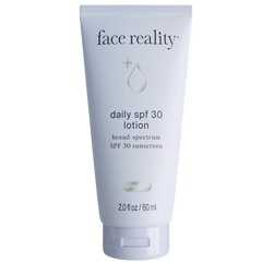 A tube of Face Reality Daily SPF 30 Lotion with broad-spectrum SPF 30 sunscreen, 2.0 fl oz / 60 ml.