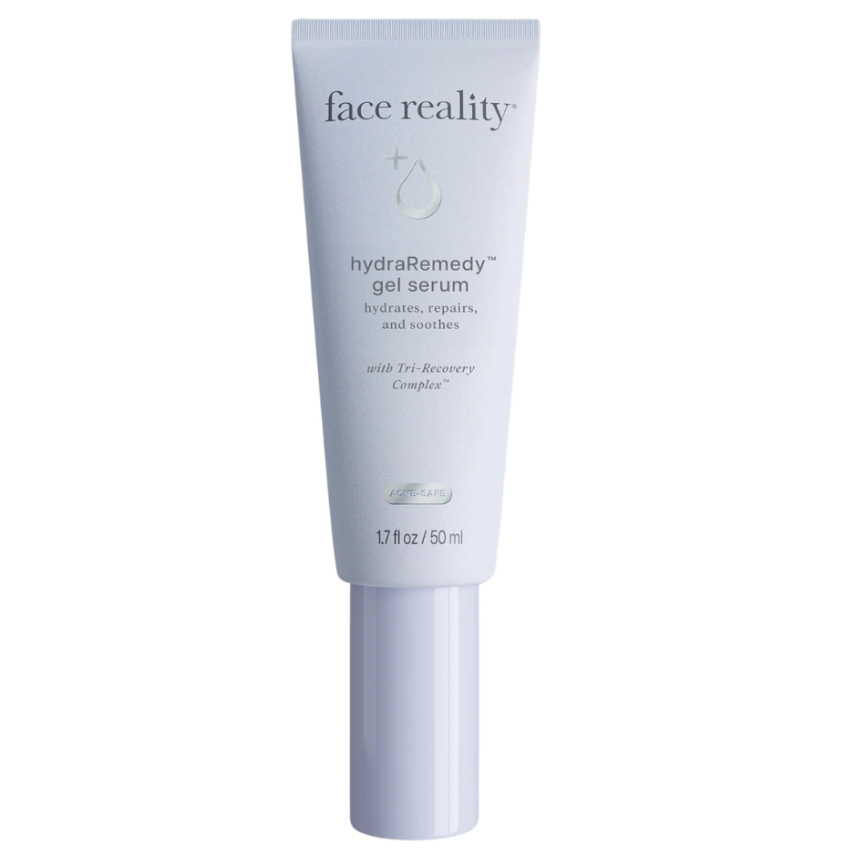 A tube of Face Reality hydraRemedy Gel Serum, designed for hydration and soothing of the skin.