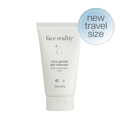 A tube of Face Reality Ultra Gentle Gel Cleanser against a white background.